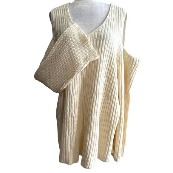 Style & Co Cream Sweater Cold Shoulder Bell Sleeves Ribbed Knit Women's Size 3X - Picture 2 of 9